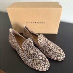 NWT- Lucky Brand Cahill Leather Loafers Eyelash Leopard Print Size 8.5
